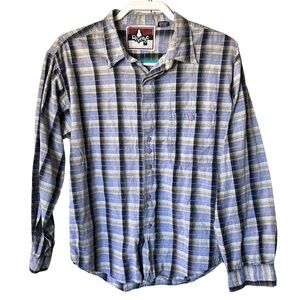 REVENGE Plaid Long Sleeve Blue Grey Button Down Shirt Size Medium EUC sz M